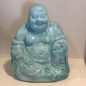 7.3"China Song Dynasty Ru Kiln Porcelain Fengshui Freedom Maitreya Buddha Statue